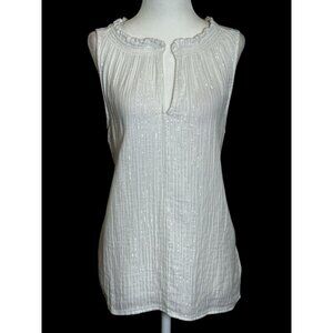 Gap Size M Womens White Sleeveless Top With Metallic Threading  Ruffle neckline